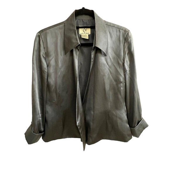 Vtg ICE Womens Gray Silk Satin Jacket Open Front Lined Sz Medium - Picture 3 of 12